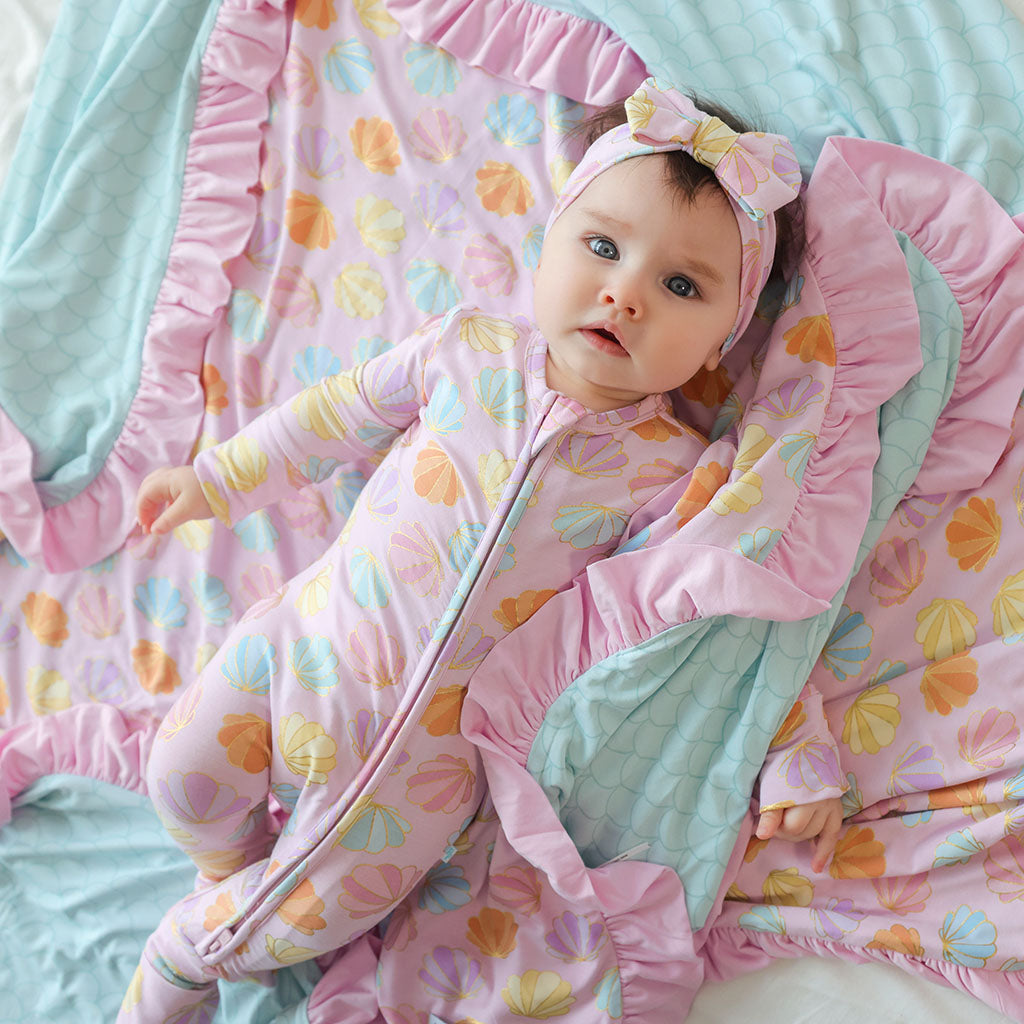 Shelly Pink & Posh Scales Ruffled Luxe Patoo® Blanket
