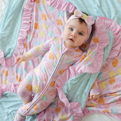 Shelly Pink & Posh Scales Ruffled Luxe Patoo® Blanket