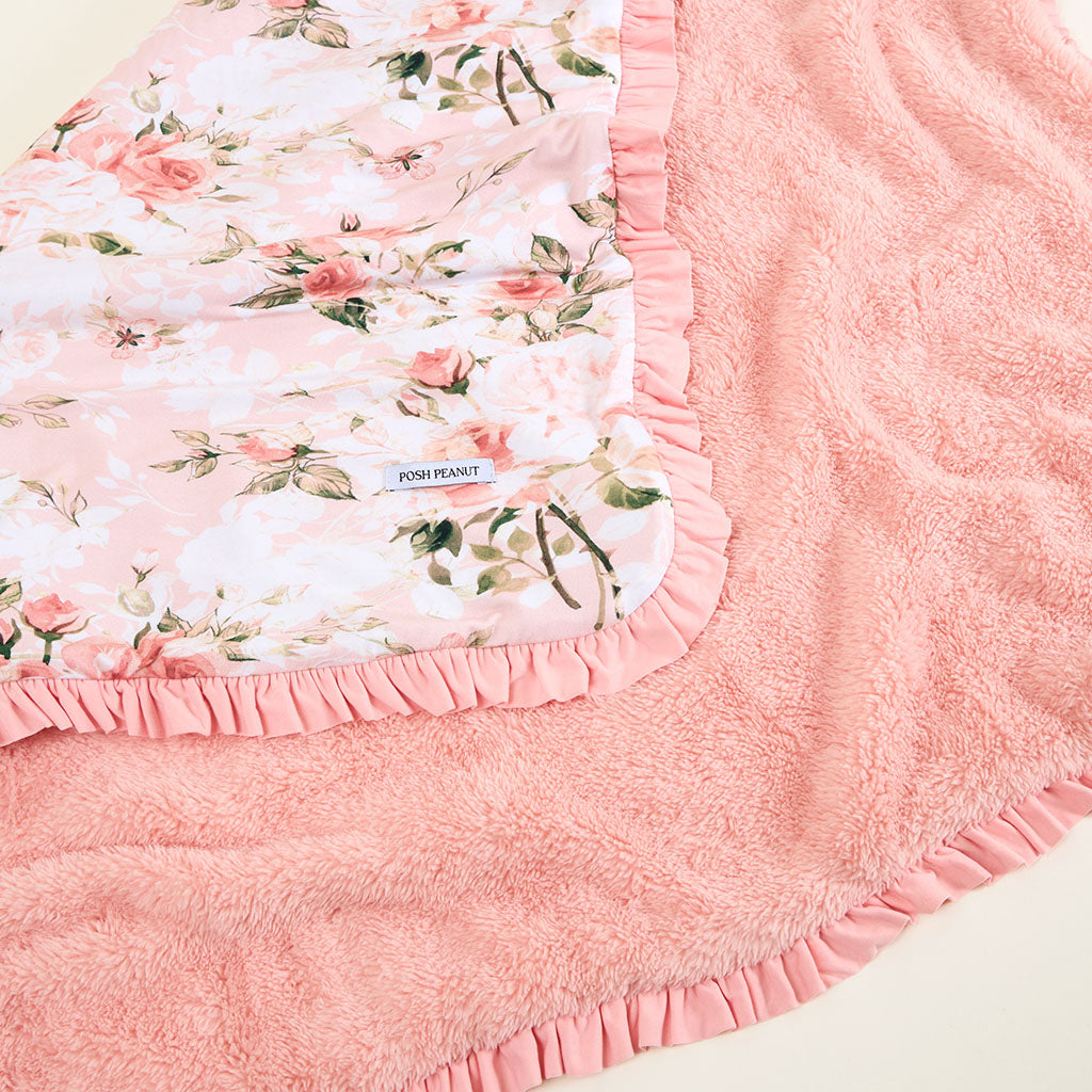 Vintage Pink Rose Ruffled Luxette Plush Patoo® Blanket