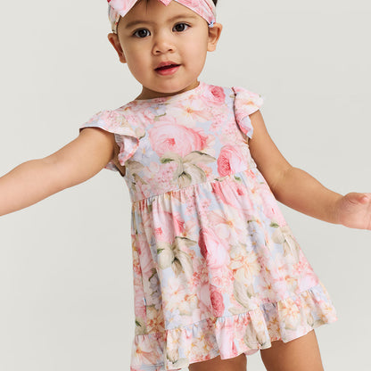 Rose Dreams Ruffled Twirl Bodysuit Dress