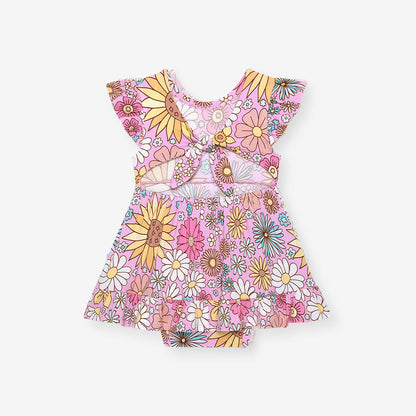 Presley Pink Tie Back Ruffled Bodysuit Dress