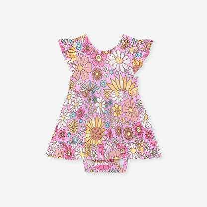 Presley Pink Tie Back Ruffled Bodysuit Dress