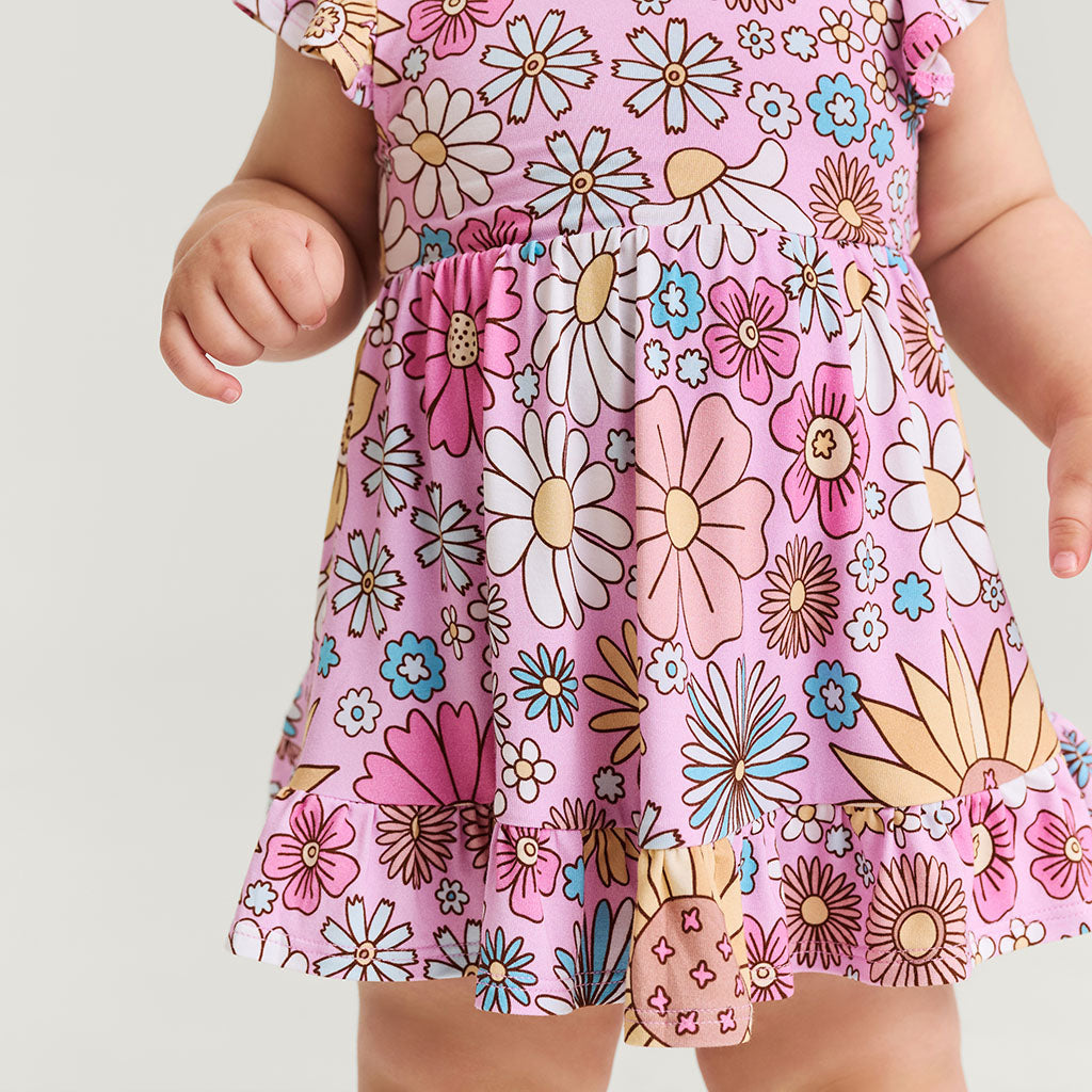 Presley Pink Tie Back Ruffled Bodysuit Dress