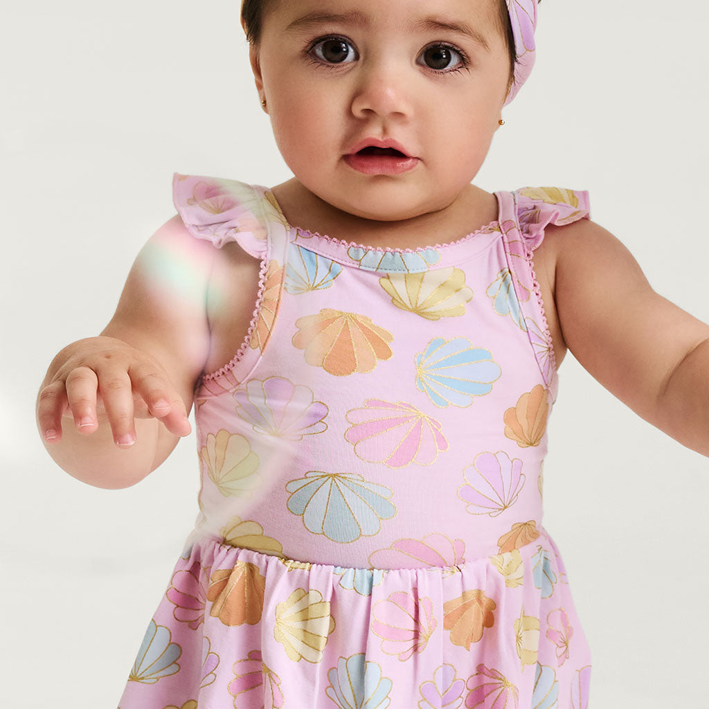 Shelly Pink Ruffled Picot Bodysuit Dress