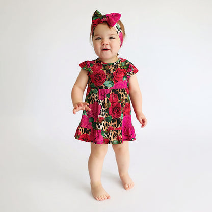 Wild Roses Ruffled Twirl Bodysuit Dress