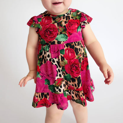 Wild Roses Ruffled Twirl Bodysuit Dress