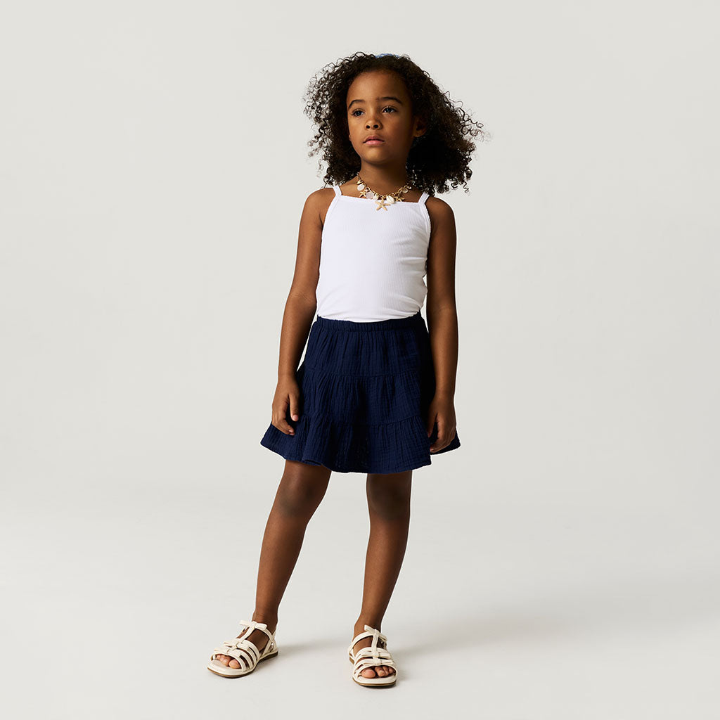 Varsity Navy Cotton Crinkle Mini Skirt