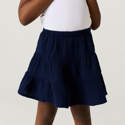 Varsity Navy Cotton Crinkle Mini Skirt