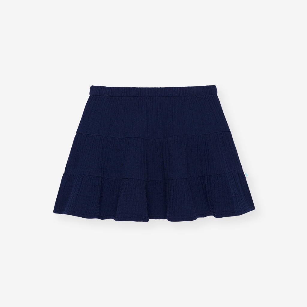 Varsity Navy Cotton Crinkle Mini Skirt