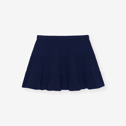 Varsity Navy Cotton Crinkle Mini Skirt