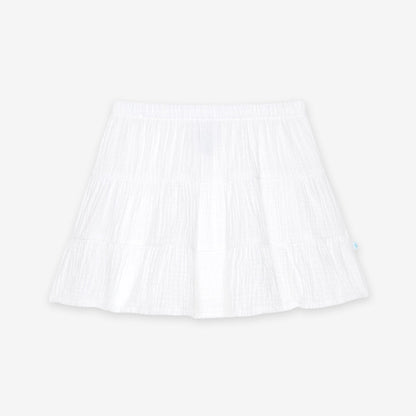 White Cotton Crinkle Mini Skirt