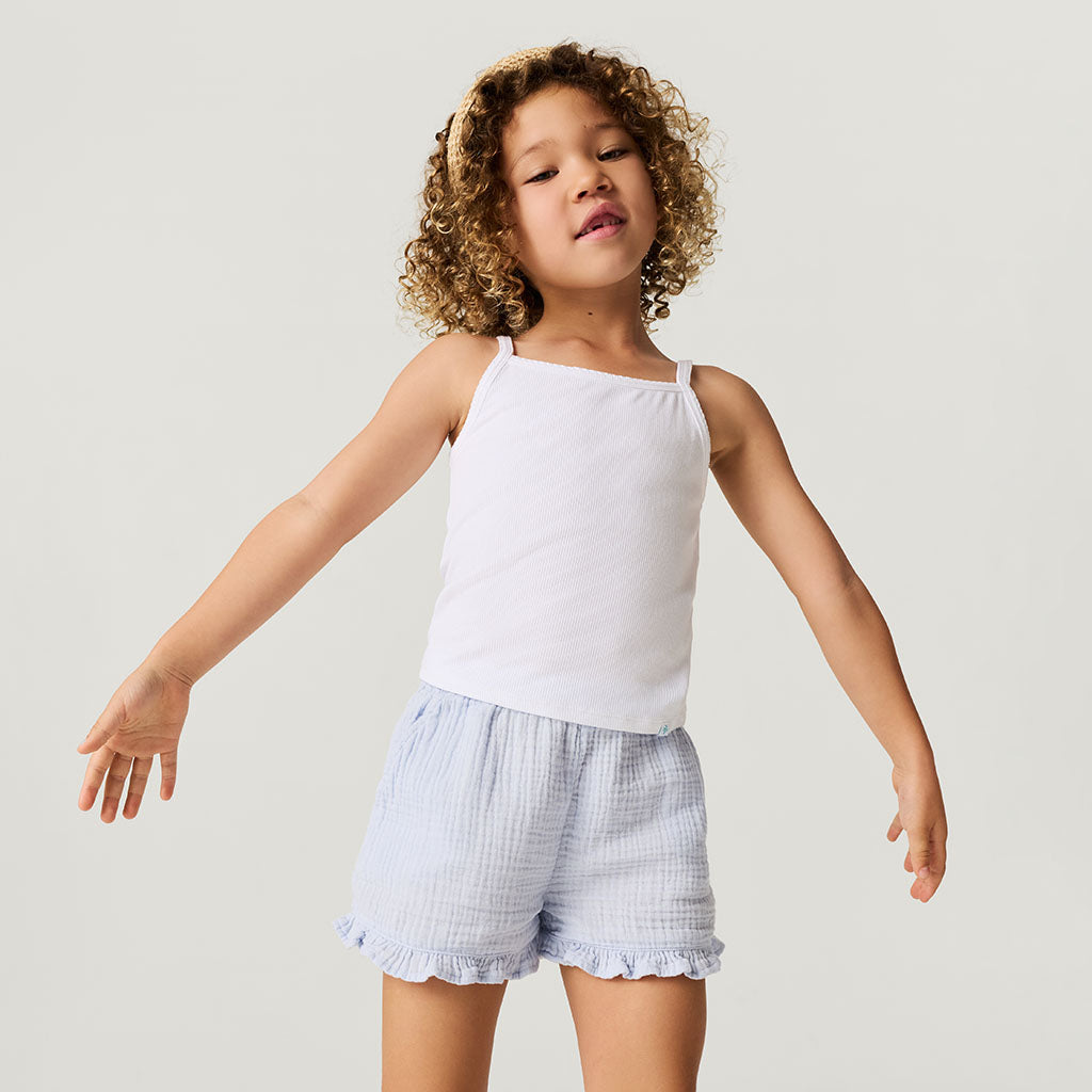 Halogen Blue Cotton Crinkle Ruffled Shorts