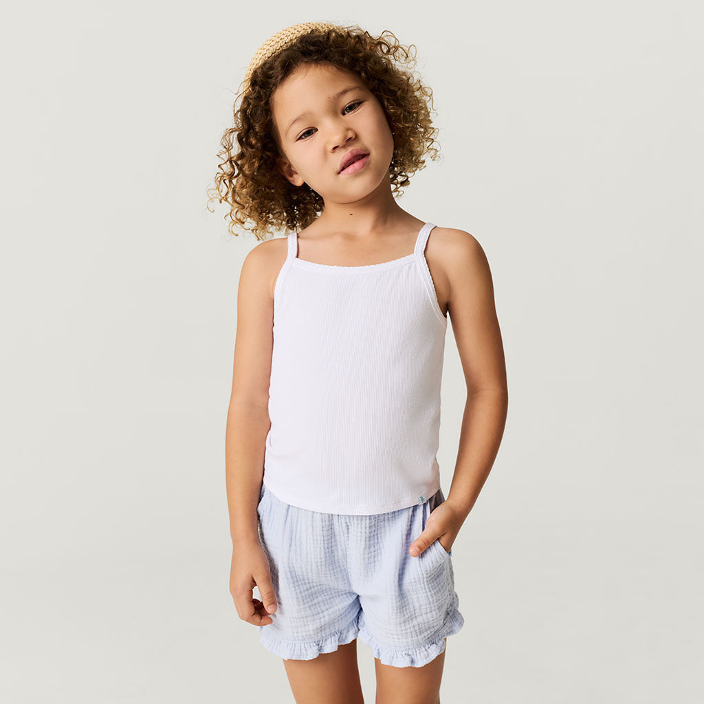 Halogen Blue Cotton Crinkle Ruffled Shorts