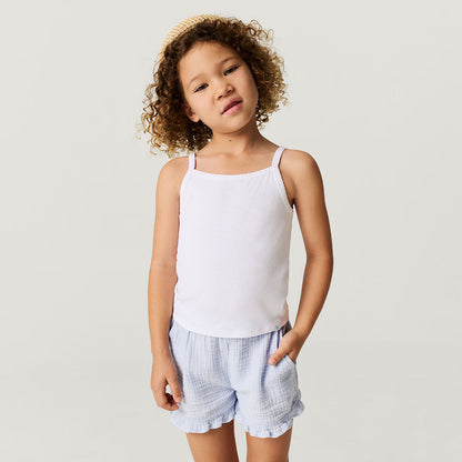 Halogen Blue Cotton Crinkle Ruffled Shorts