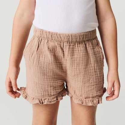 Macchiato Cotton Crinkle Ruffled Shorts
