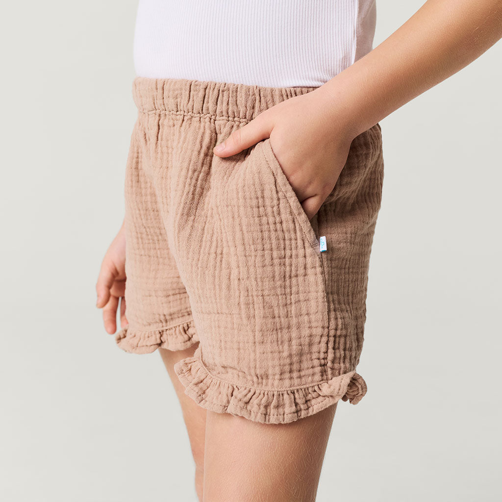 Macchiato Cotton Crinkle Ruffled Shorts