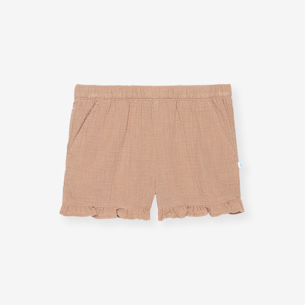 Macchiato Cotton Crinkle Ruffled Shorts