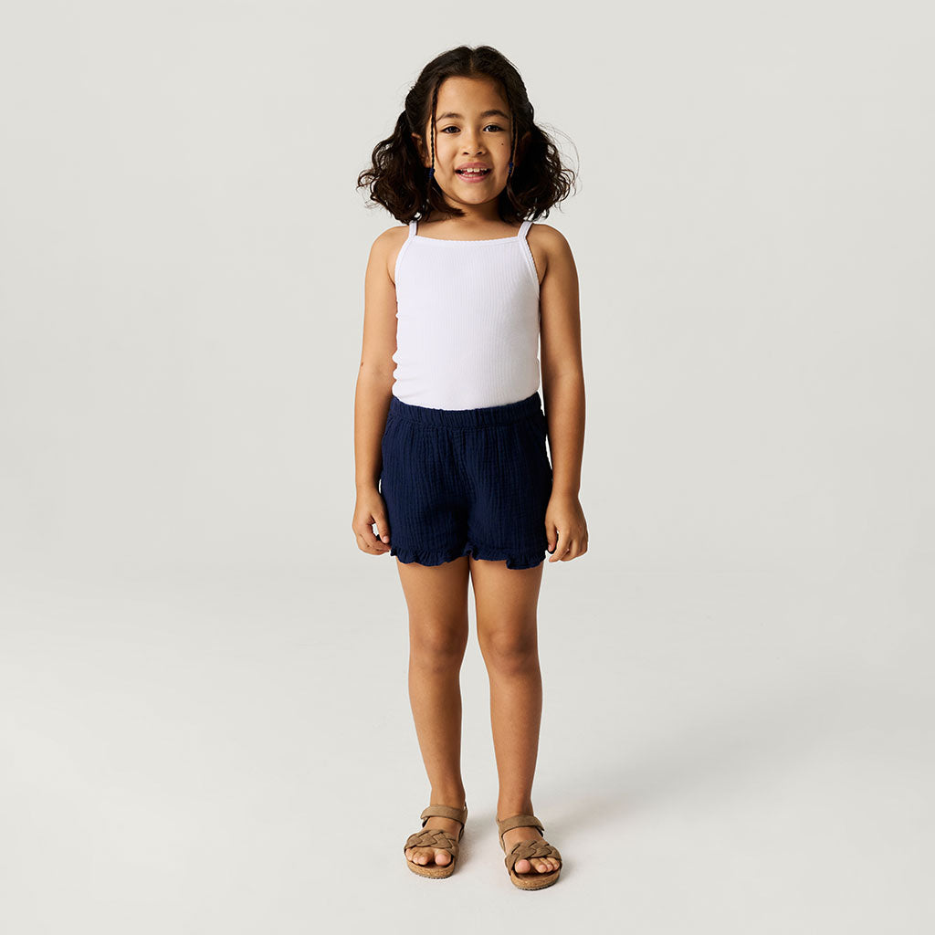 Varsity Navy Cotton Crinkle Ruffled Shorts