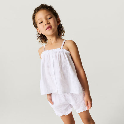 White Cotton Crinkle Ruffled Shorts