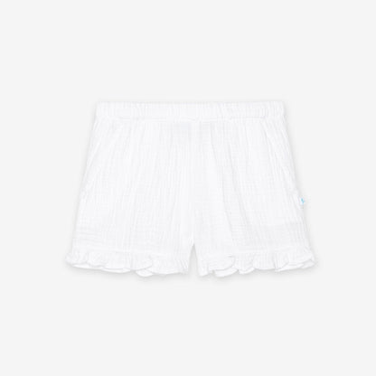 White Cotton Crinkle Ruffled Shorts