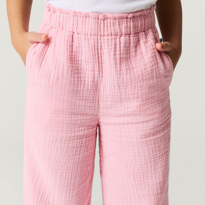Happy Pink Cotton Crinkle Paperbag Pants
