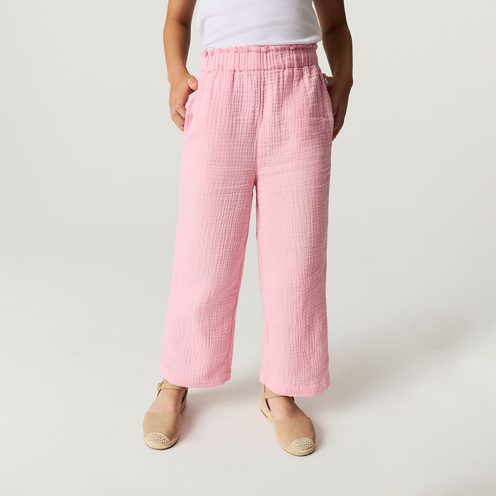 Happy Pink Cotton Crinkle Paperbag Pants