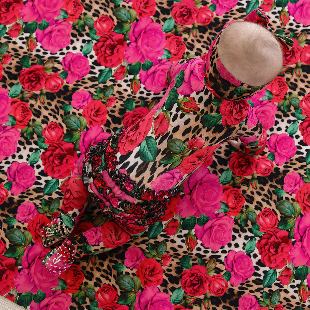 Wild Roses Footie Ruffled Zippered One Piece