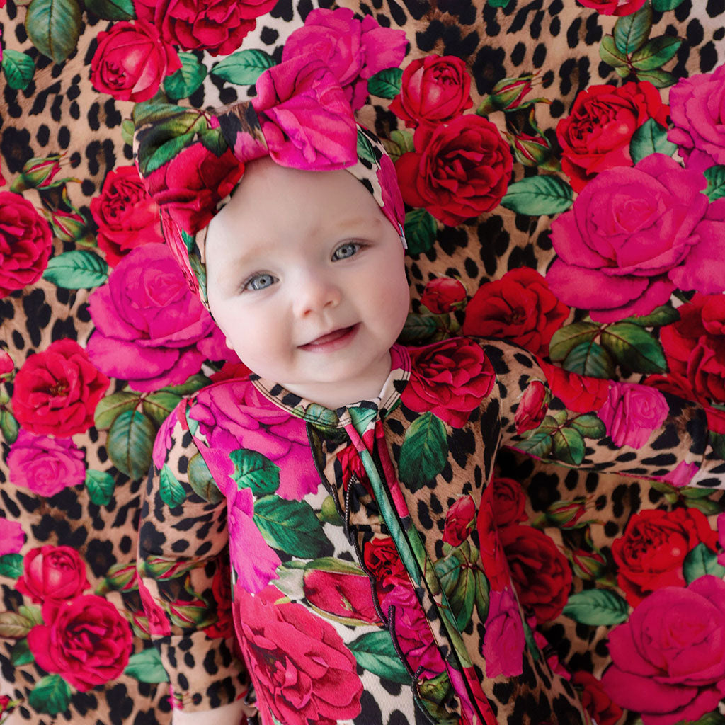 Wild Roses Footie Ruffled Zippered One Piece