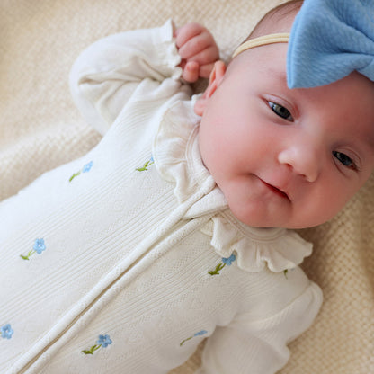 Hazel Embroidery Pointelle Footie Ruffled Collar One Piece