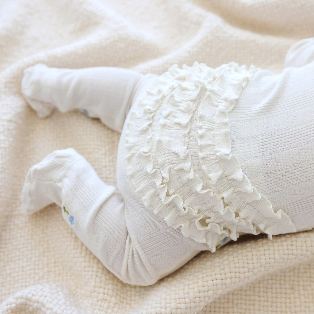 Hazel Embroidery Pointelle Footie Ruffled Collar One Piece