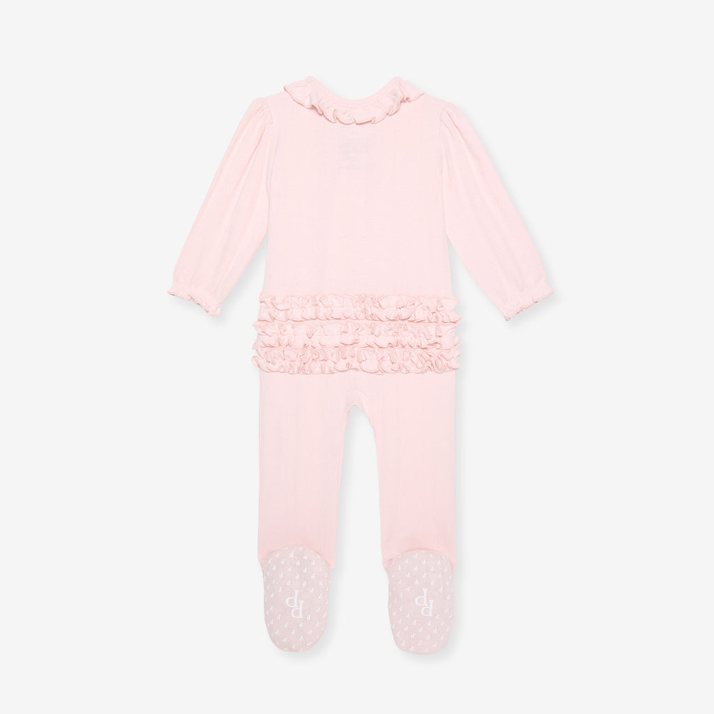 Sweet Pink Pointelle Footie Ruffled Collar One Piece