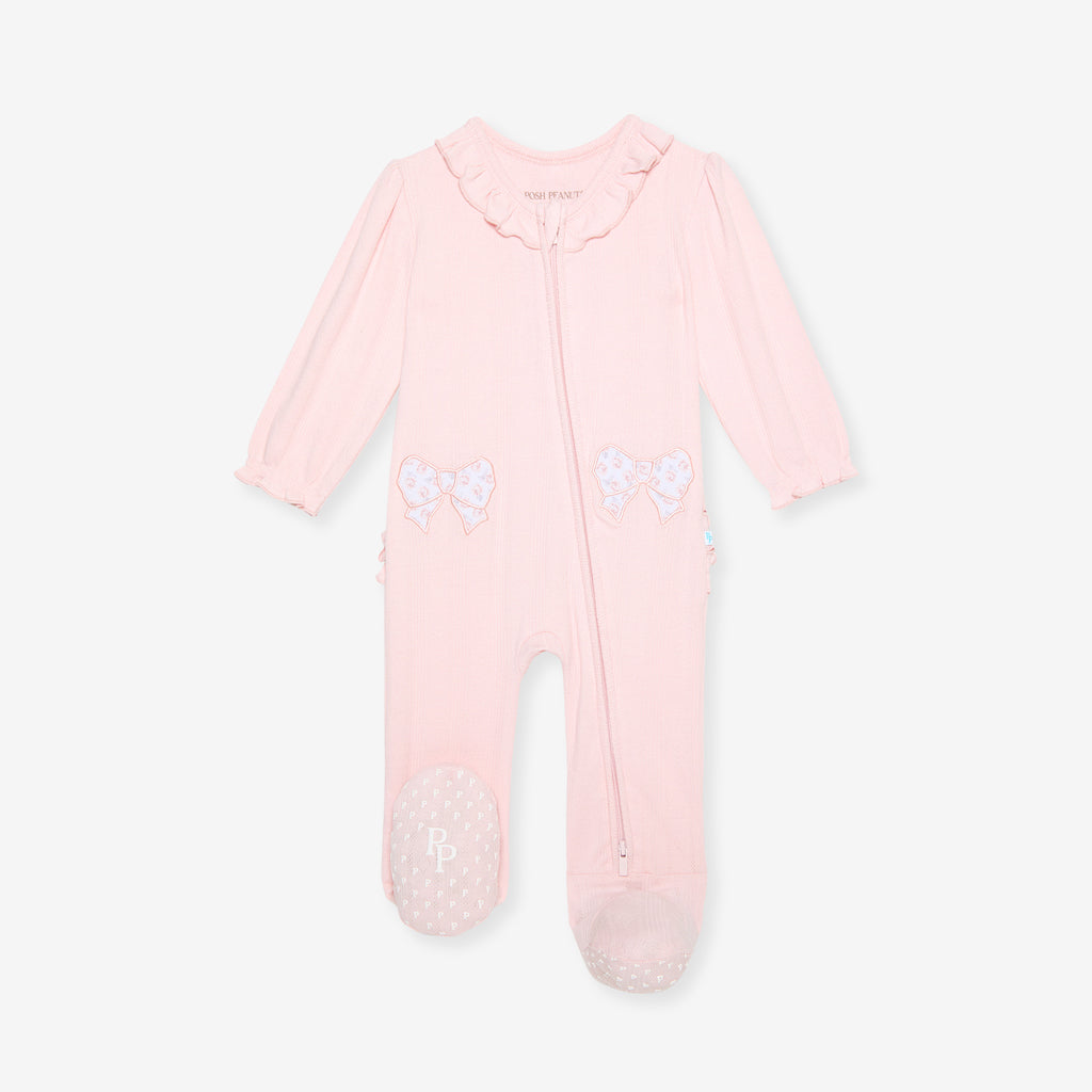 Sweet Pink Pointelle Footie Ruffled Collar One Piece