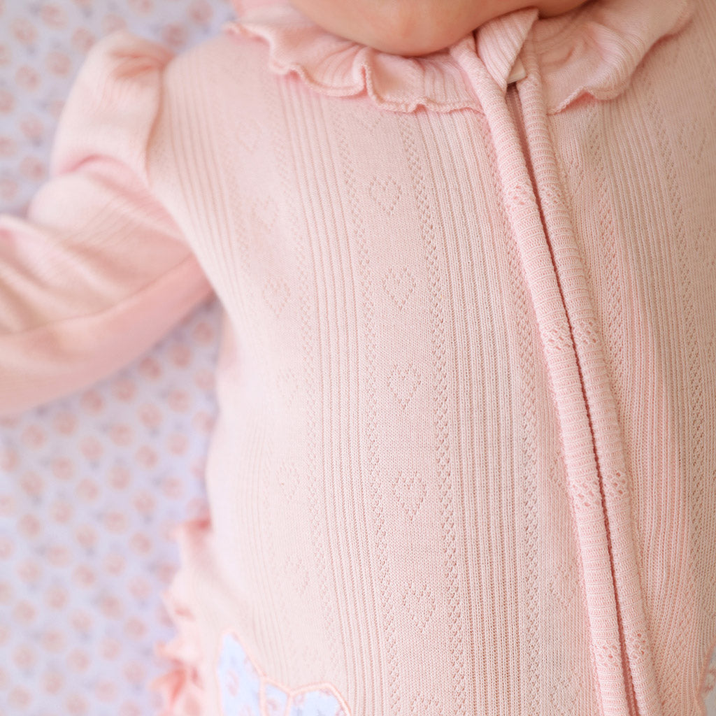 Sweet Pink Pointelle Footie Ruffled Collar One Piece