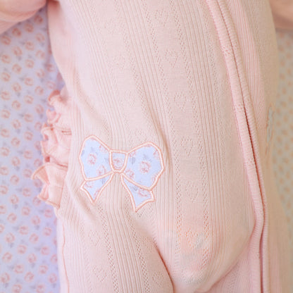 Sweet Pink Pointelle Footie Ruffled Collar One Piece