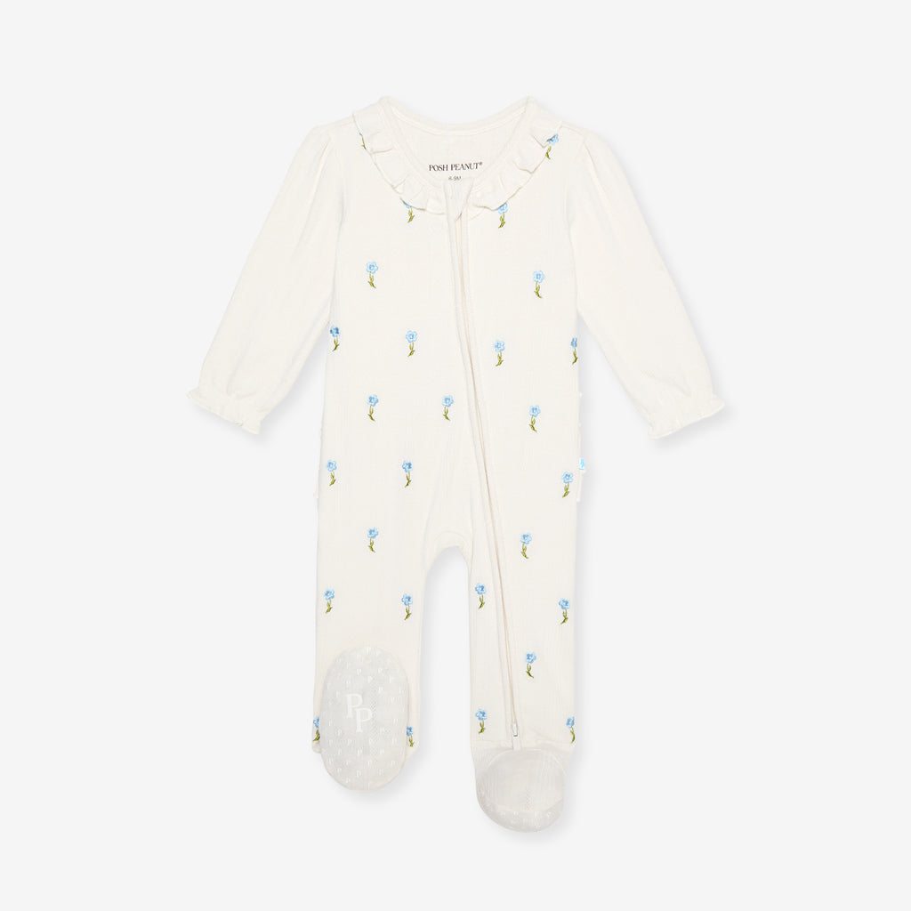 Hazel Embroidery Pointelle Footie Ruffled Collar One Piece