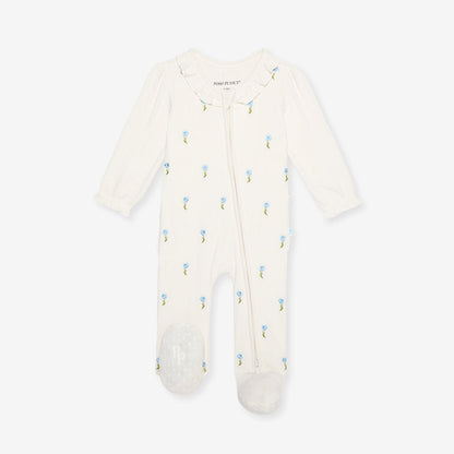 Hazel Embroidery Pointelle Footie Ruffled Collar One Piece