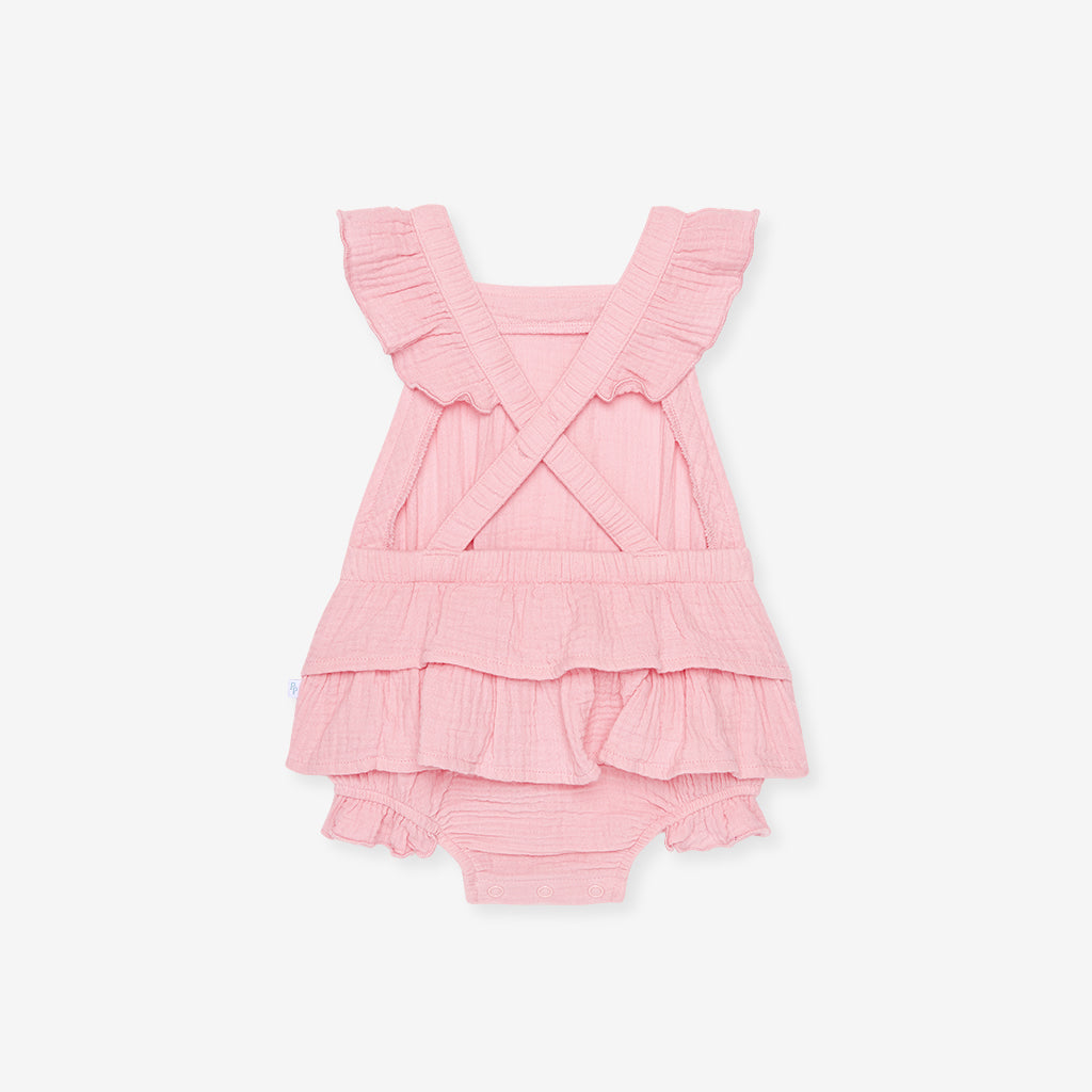 Happy Pink Cotton Crinkle Ruffled Romper