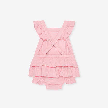 Happy Pink Cotton Crinkle Ruffled Romper