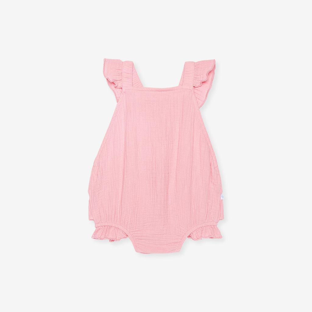 Happy Pink Cotton Crinkle Ruffled Romper