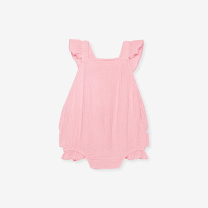 Happy Pink Cotton Crinkle Ruffled Romper