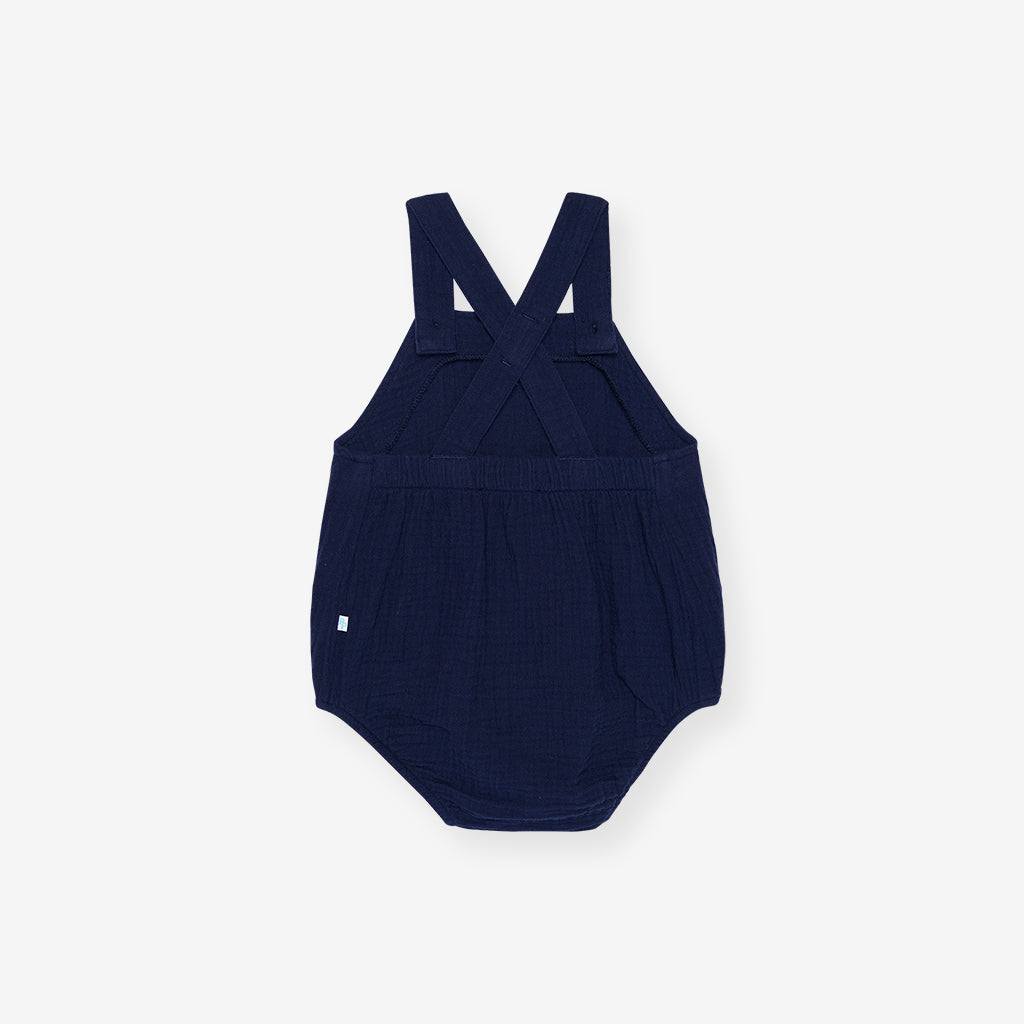 Varsity Navy Cotton Crinkle Bubble Romper