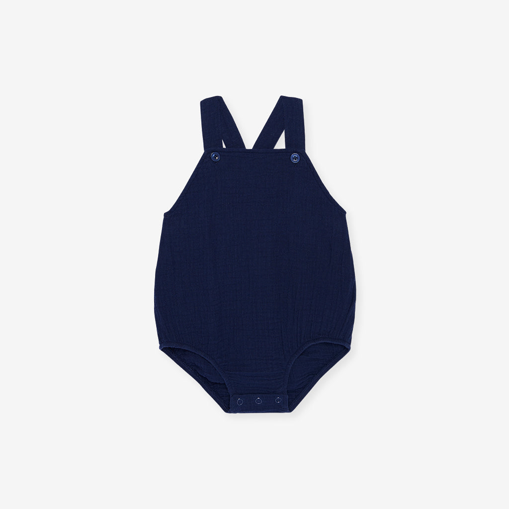 Varsity Navy Cotton Crinkle Bubble Romper