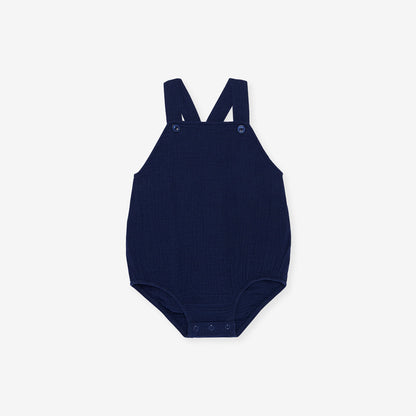 Varsity Navy Cotton Crinkle Bubble Romper