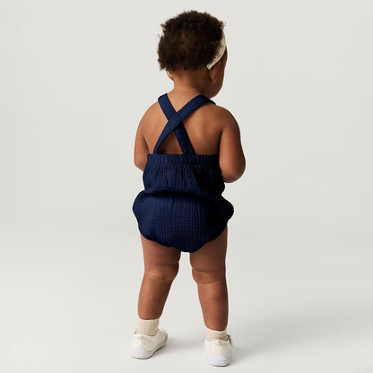 Varsity Navy Cotton Crinkle Bubble Romper
