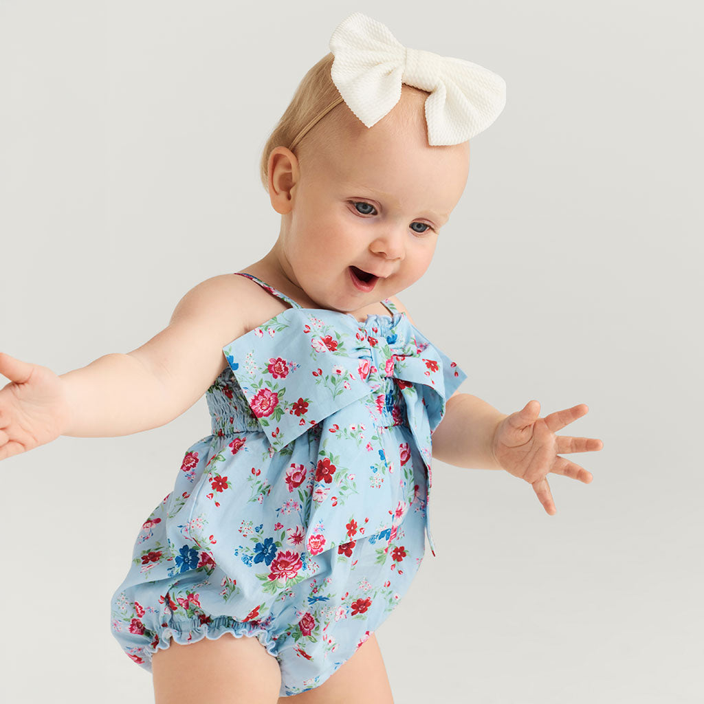 Jean Bamboo Challis Smocked Bow Bubble Romper