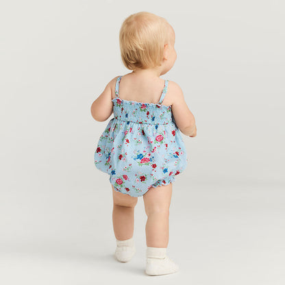 Jean Bamboo Challis Smocked Bow Bubble Romper