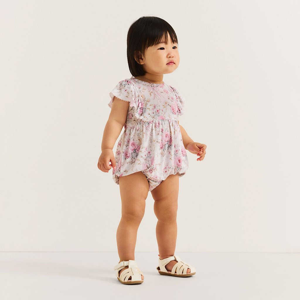 Roberta Flutter Sleeve Picot Bubble Romper