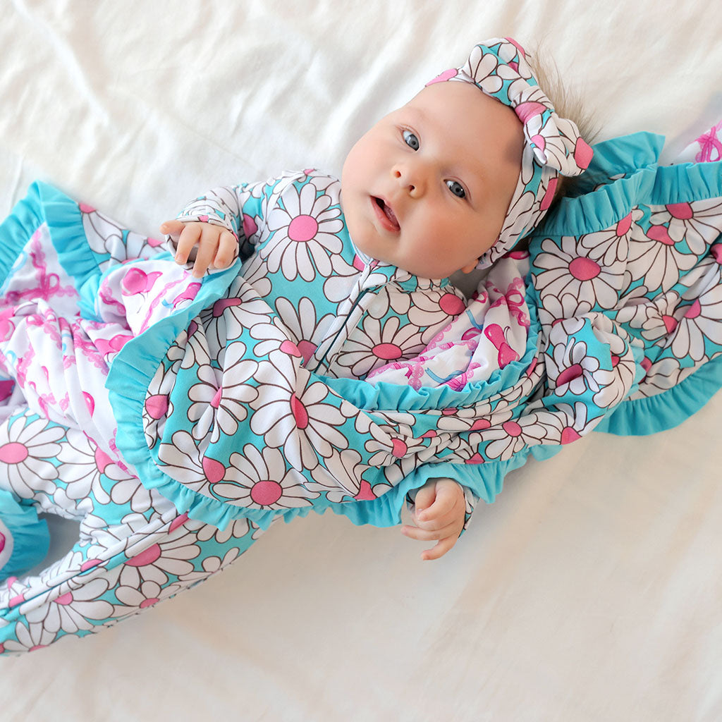 Retro Daisy & Amarena Ruffled Luxette Patoo® Blanket