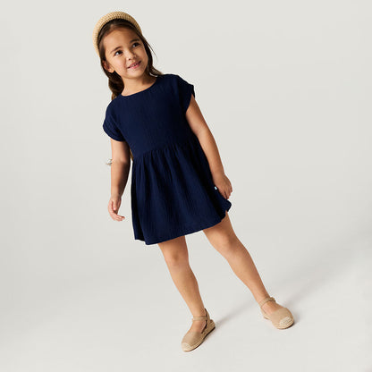 Varsity Navy Cotton Crinkle Dress