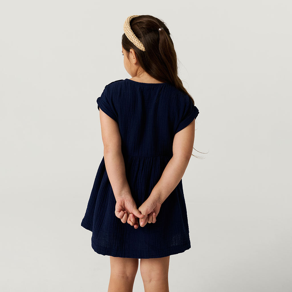 Varsity Navy Cotton Crinkle Dress